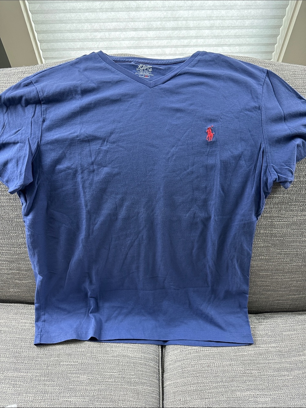 Polo by Ralph Lauren Short Sleeve V-Neck Tee in Navy with Red Pony